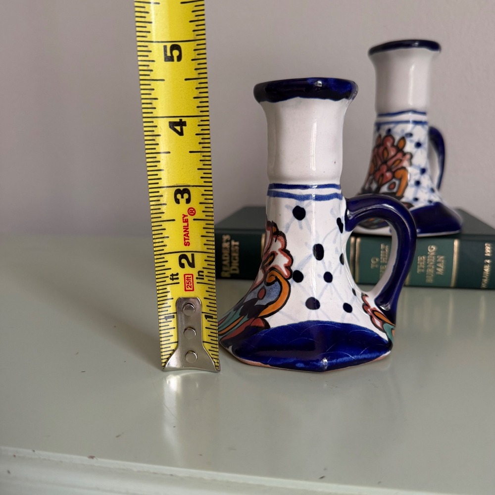 Talavera Mexican Pottery Candlestick Holders Hand Painted Floral Ceramic (2) - Picture 4 of 8